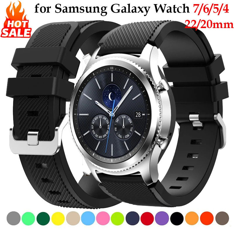 Ремешок 20/22 мм для Samsung Galaxy Watch 7/6 classic/5 Pro/4 40-44 мм, силиконовый браслет Correa для Huawei Watch GT 2/3/4 46 мм.