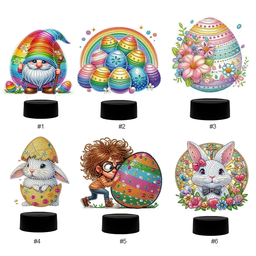 Acrylic Double Sided Bunny Egg Diamond Art Night Lamp Creative Bedside Decor for Easter Gifts and Home Ambiance
