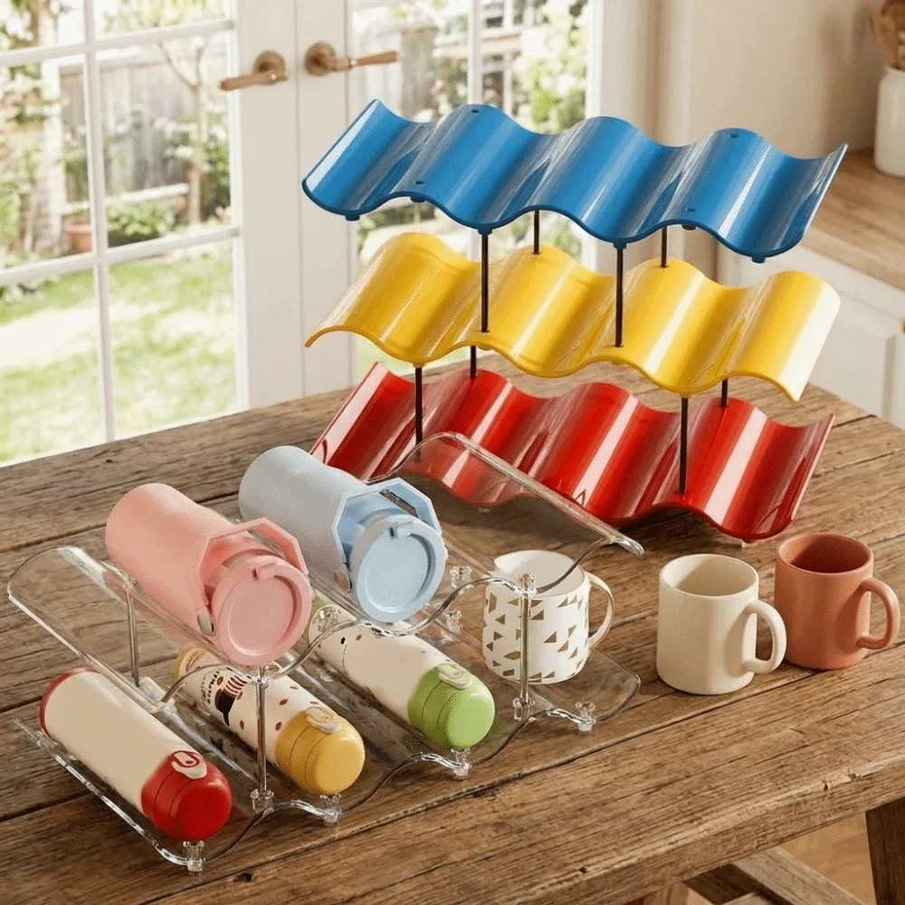 

2/3/4 Layers Wavy Multi-layer Finishing Rack Large Capacity Anti-Fall Water Cup Holder Saving Space Plastic