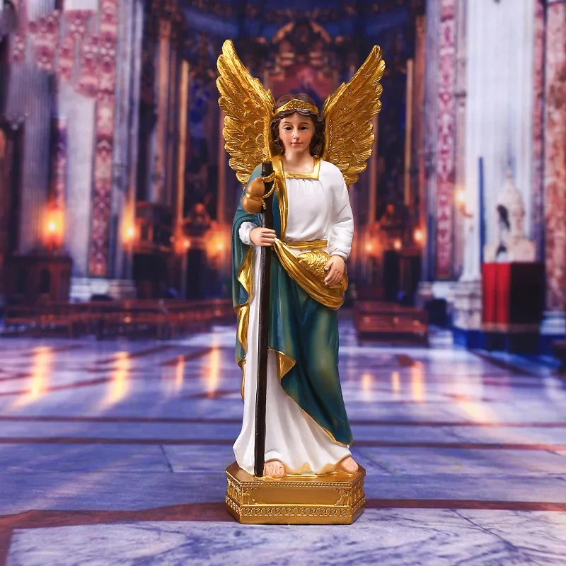 Angel Saint Raphael Statue Figure Handmade Archangel Saint Raphael Figurine Religious Gift Xmas Desktop Home Decorative Ornament