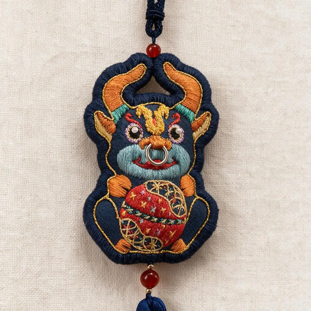 Diy Hand Embroidery Starter Kit Chinese Auspicious Ox Amulet Hanging Car Bag Pendant Handmade Gift For Lovers With Free Sachet