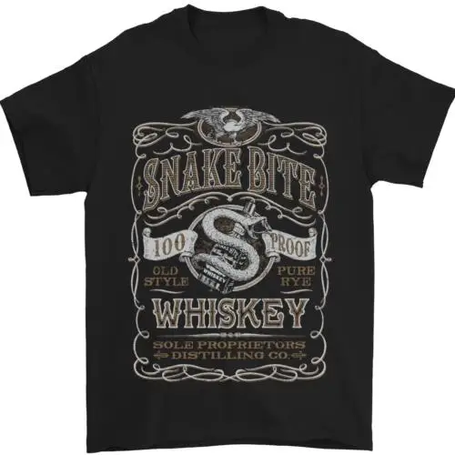 Snakebite Whiskey Whisky Biker Motorcycle Mens T-Shirt 100% Cotton