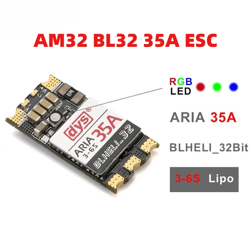 

DYS Aria 35A AM32 ESC BLHeli_32bit 3-6S Brushless ESC Built-in Current Meter Sensor oneshot 125 Multishot Dshot 150/300/600/1200