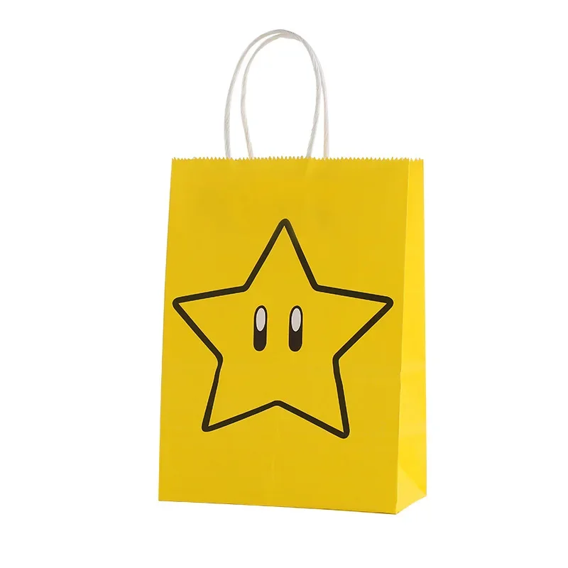 Super Mario Party Tote Bag Creative Anime Peripheral Mushroom Star Print Party Theme Candy Gift Bag Kraft Bag Children Toy Gift