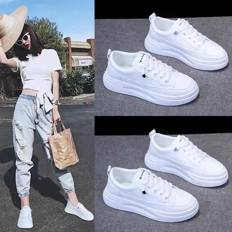 

Versatile Sporty Women's White Sneakers Spring Summer Trendy Dad Style Casual Breathable PU Lined Outdoor Shoes