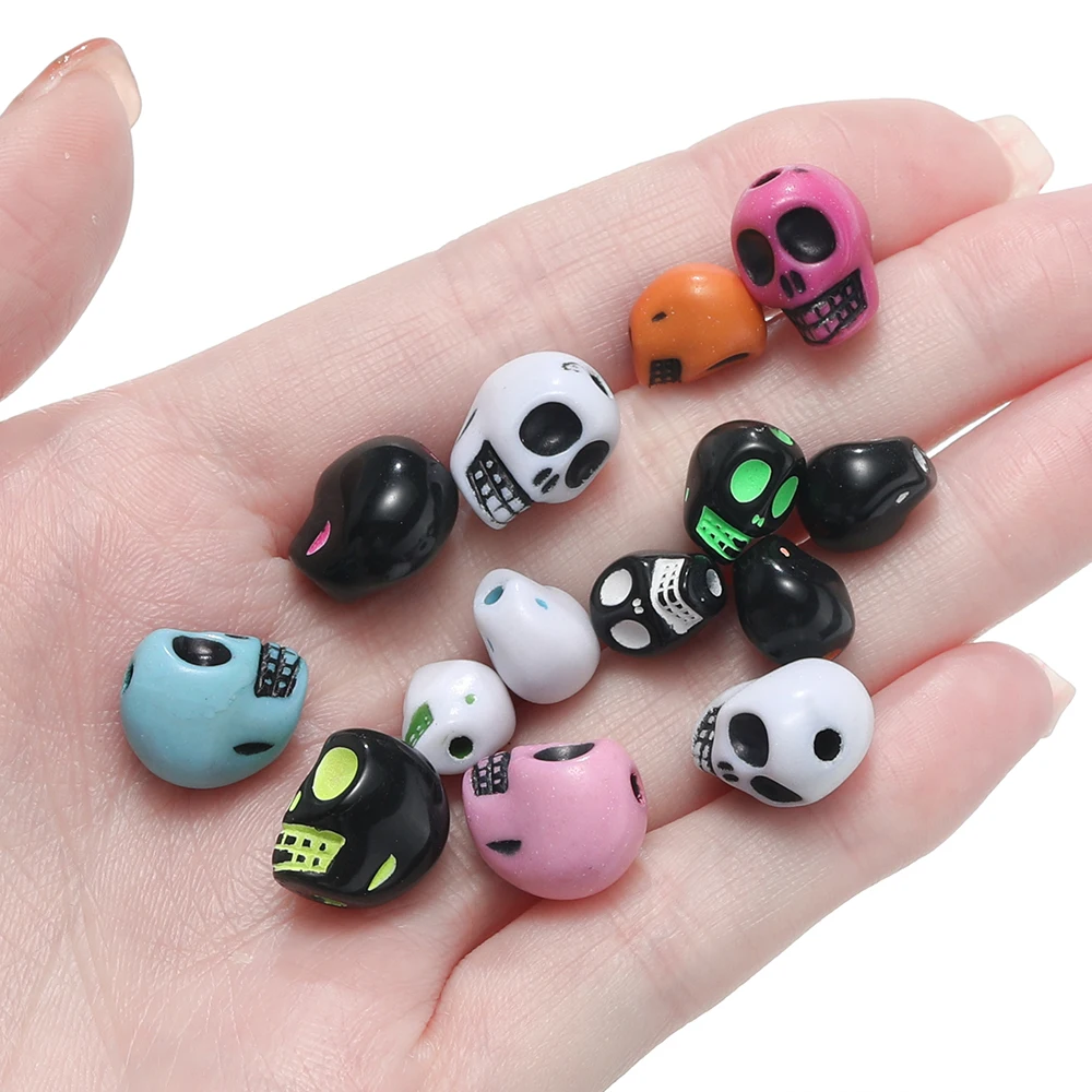100pcs Colorful Skull Shape Beads Acrylic Spacer Loose Bead for Halloween Earrings Bracelet Necklace DIY Jewelry Making Supplies