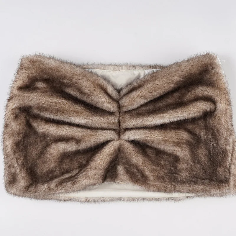 Sexy Low Waist Fluffy Faux Fur Mini Skirt 2025 New Autumn Winter Fashion Elegant Women Ruched Warm Skirts Y2K