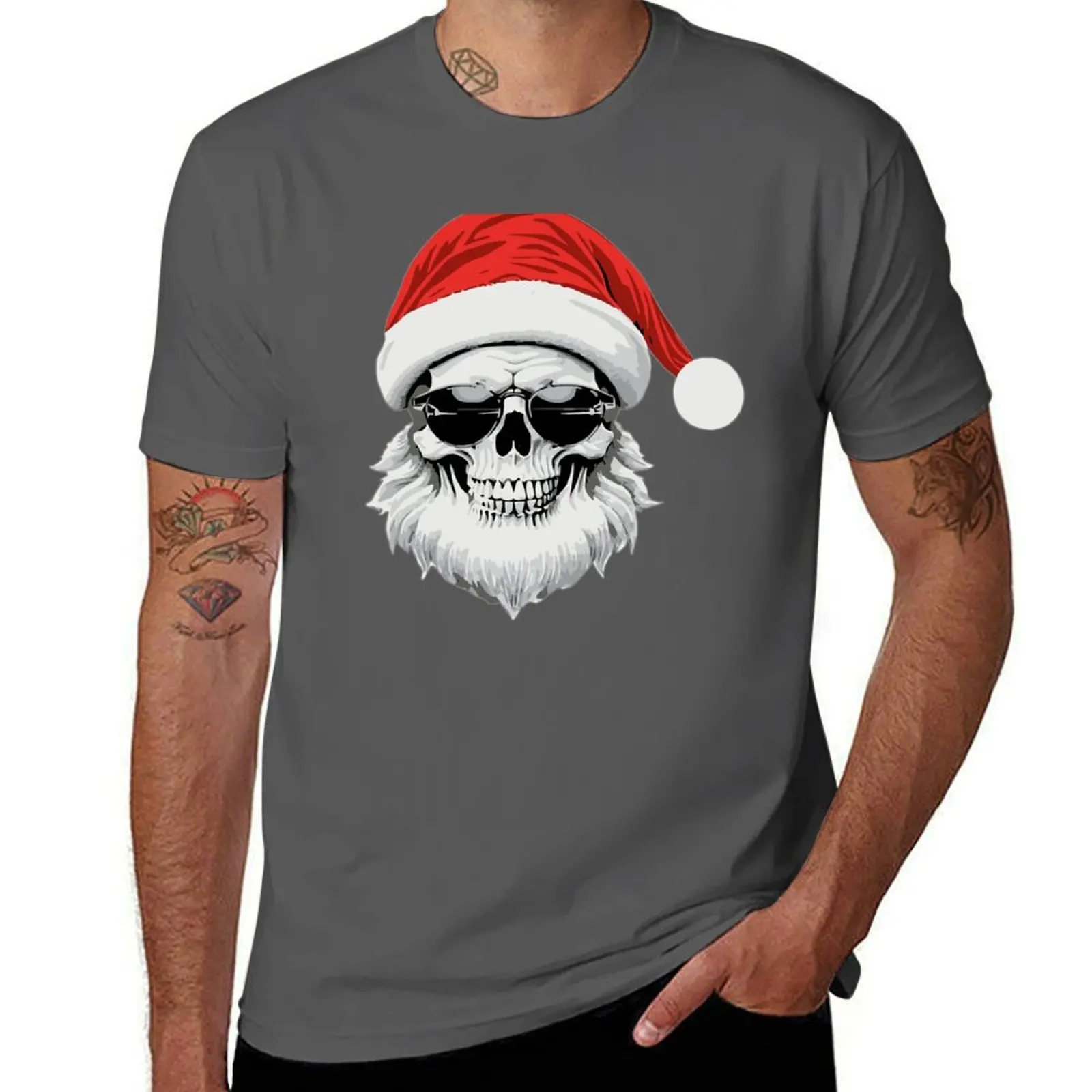 

Skull Santa Clause Wearing Sunglasses T-Shirt man t shirt cotton high quality t shirts for man pack white T-Shirt