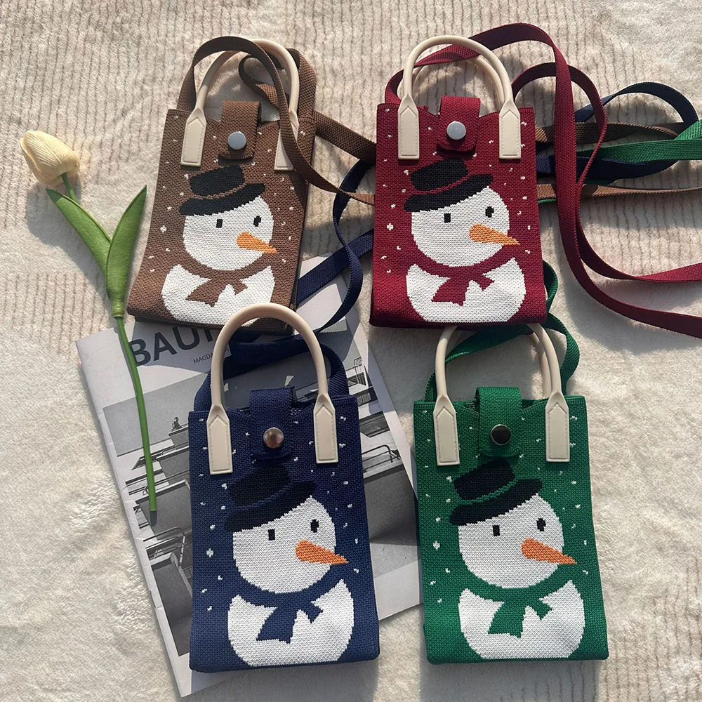 Cute Handbag Trendy Christmas Crossbody Bag Cartoon Knitted Bag Polyester Versatile Gift Bag For Shopping Christmas Everyday