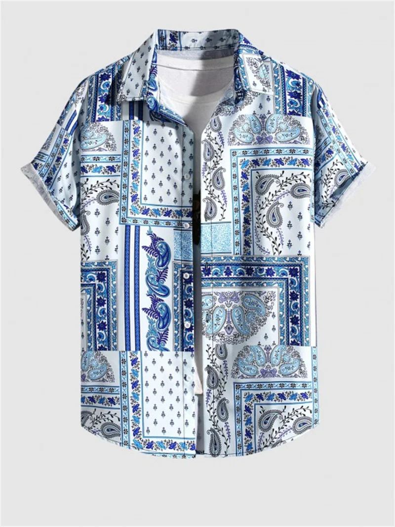 Retro Abstract Men's Summer Shirts Hawaii Beach Quick Dry Shirt Outdoor Entertainment Loose Men's Tops Men's Street Short Sleeve