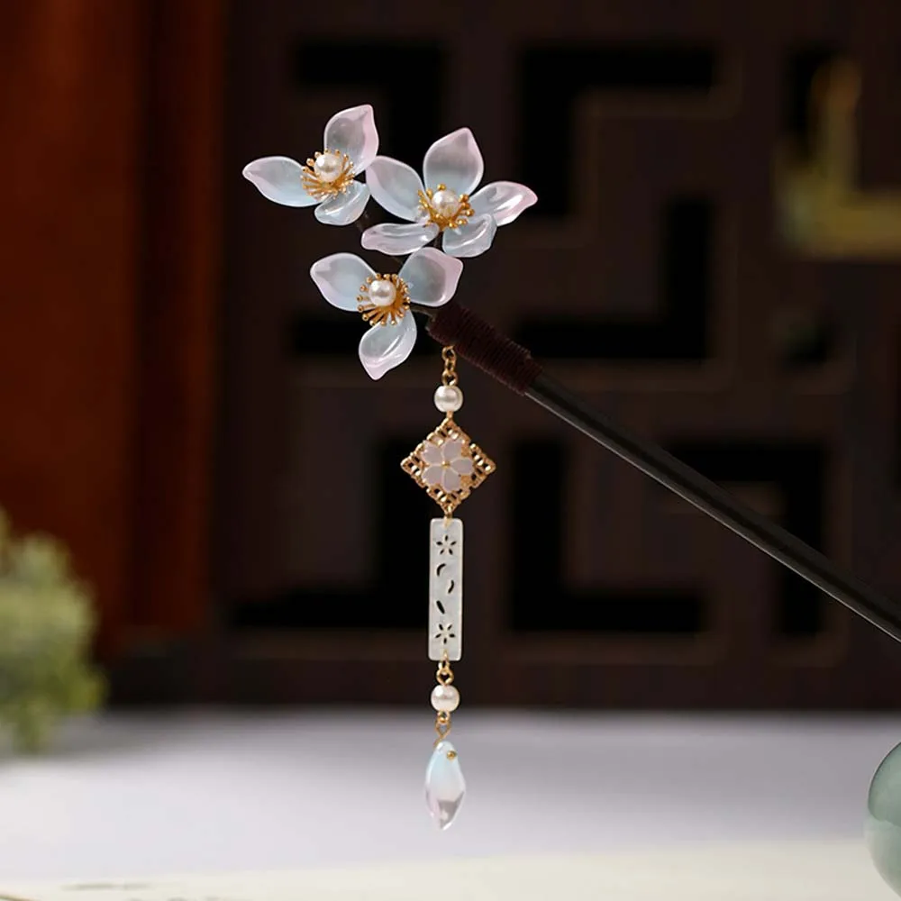 Hair Making Retro Traditional Wooden Flowers Tassel Feminine Hair fork Hair Chopsticks Hanfu Hairpin Hair Stick