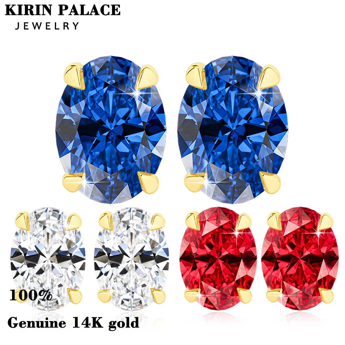 

2025 Trend Earrings Stud Women 14K Gold Oval Cut 0.5ct 1ct 2ct Moissanite Red Blue Corundum Women Quality Luxury Jewelry Gifts