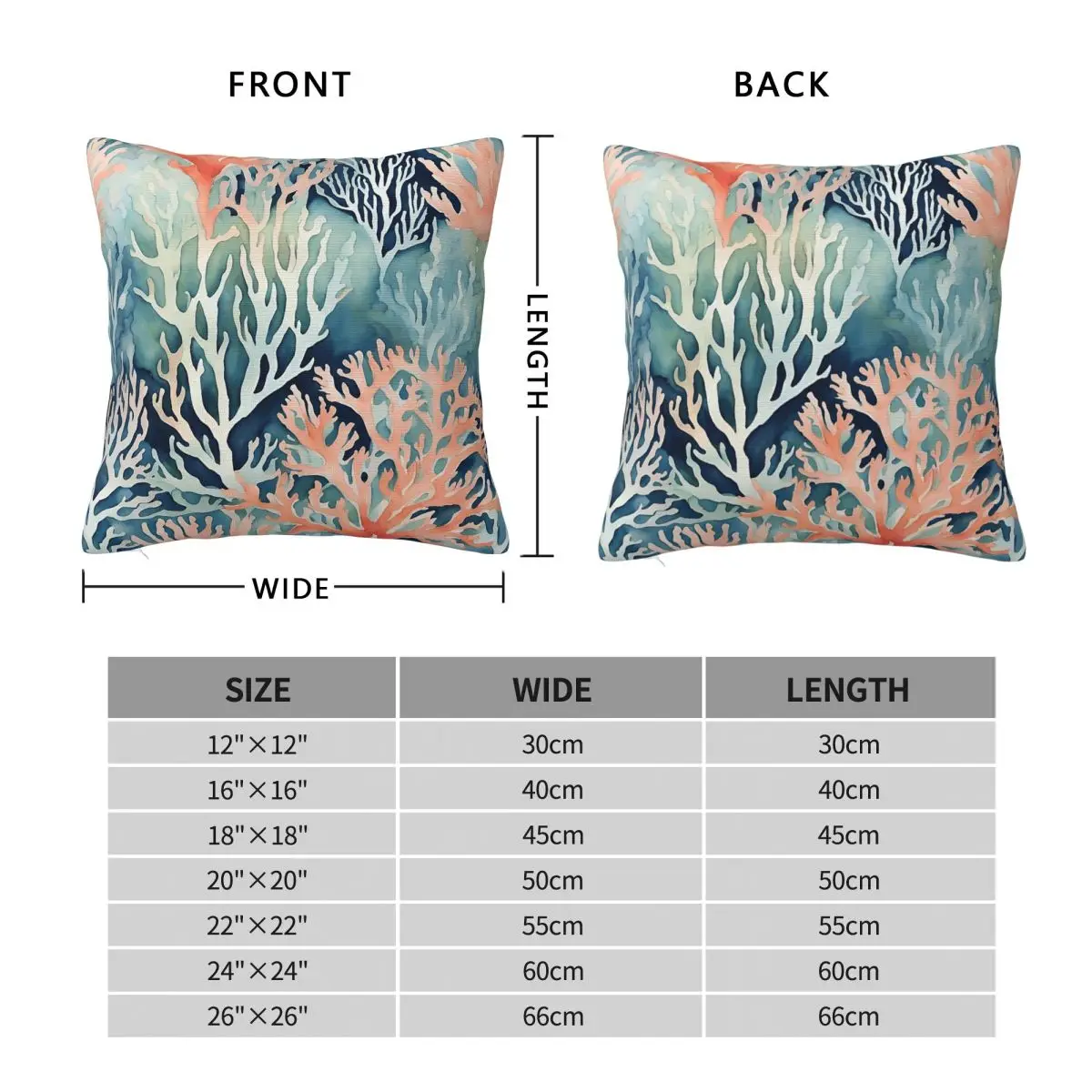 Navy Blue Teal Coral Coastal Square Pillowcase Polyester Linen Velvet Printed Zip Decorative Sofa Seater Cushion Cover 18