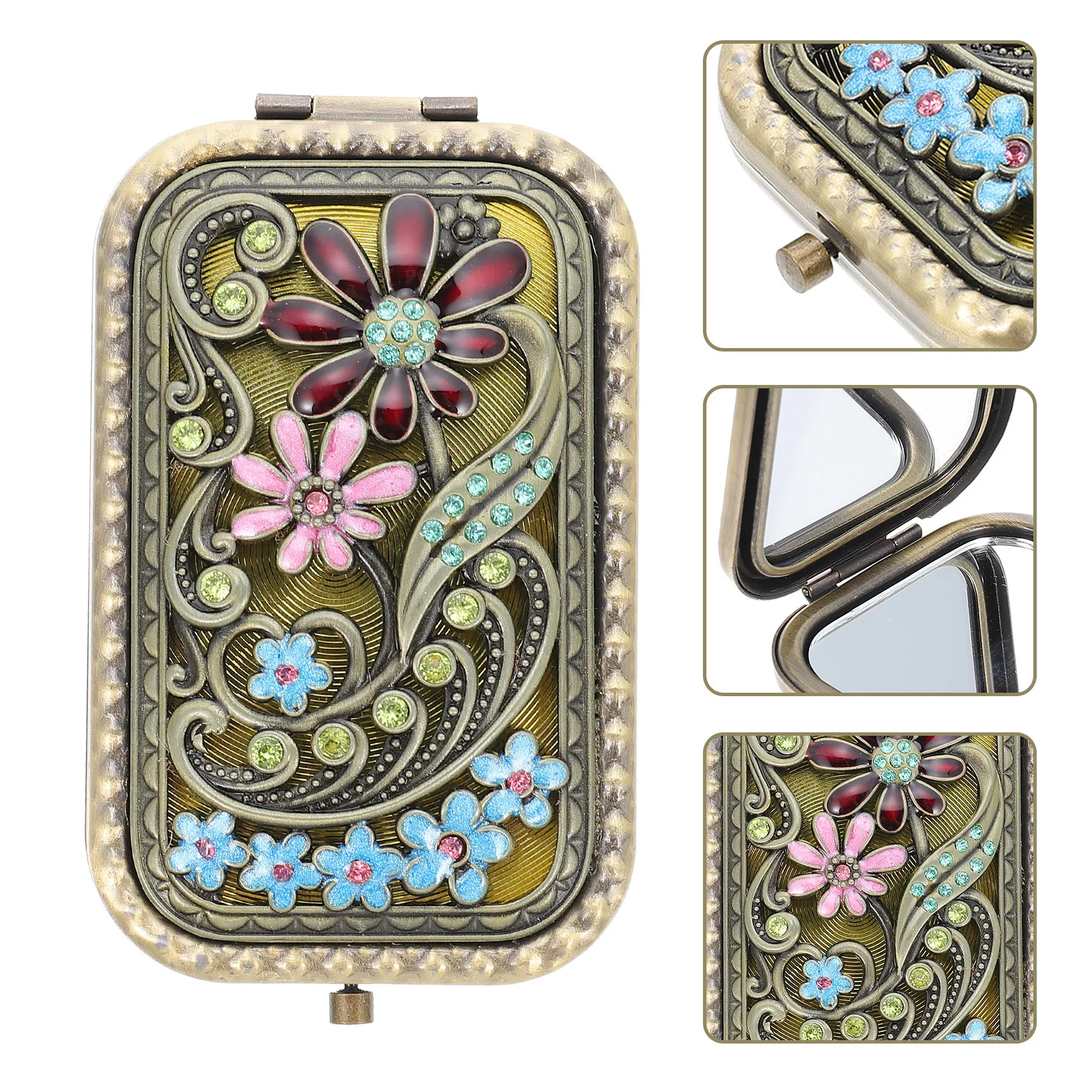 

Компактное двустороннее складное зеркало для макияжа, маленькое портативное винтажное дорожное зеркало для женщин и девушек, инструмент для макияжа