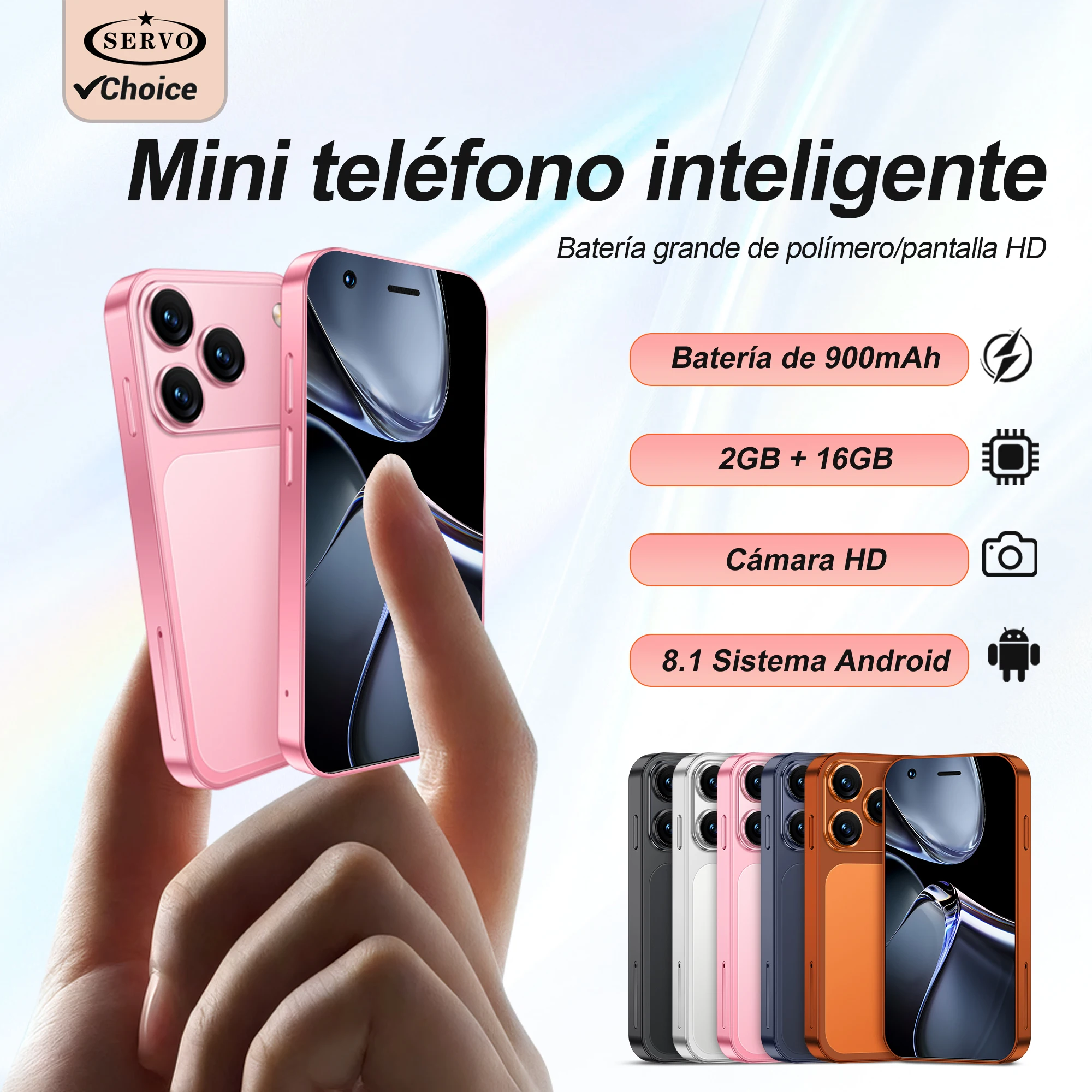 SERVO 18SE MINI, Teléfono Inteligente Android, 3G WCDMA, 2GB+16GB, Play Store, WiFi, Desbloqueo Facial, Teléfono Móvil Pequeño, Doble SIM