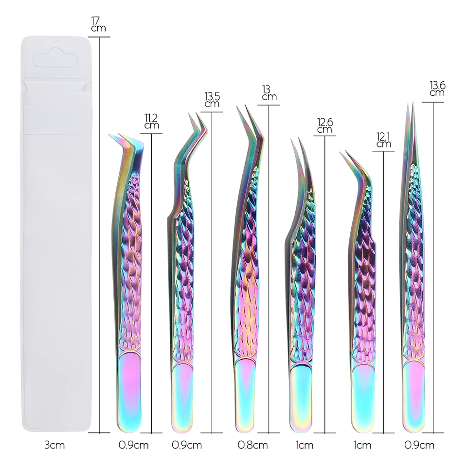 GEMERRY pinzas para extensiones de pestañas, acero inoxidable colorido, puntas de fibra superdura, alta precisión, herramienta antiestática 4