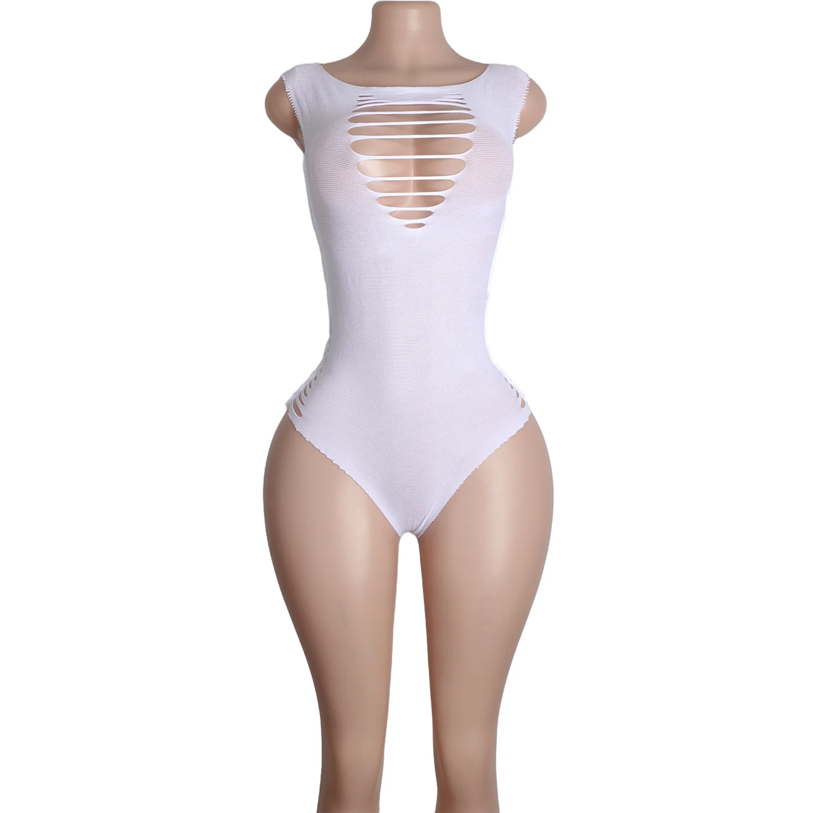 Hollow Out G-String Glow Dress See Through Jumpsuit Festival Costume Fishnet Leotard Pole Dancewear Seductive Stage Performance