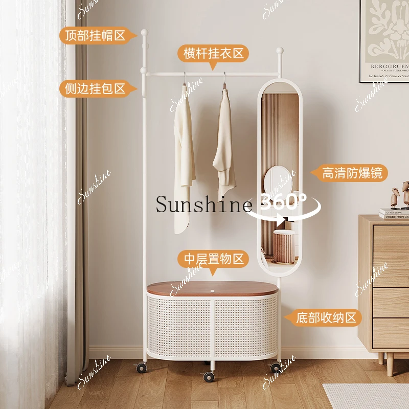 Full-length mirror hanging hanger integrated movable storage dirty clothes basket bedroom floor  FT