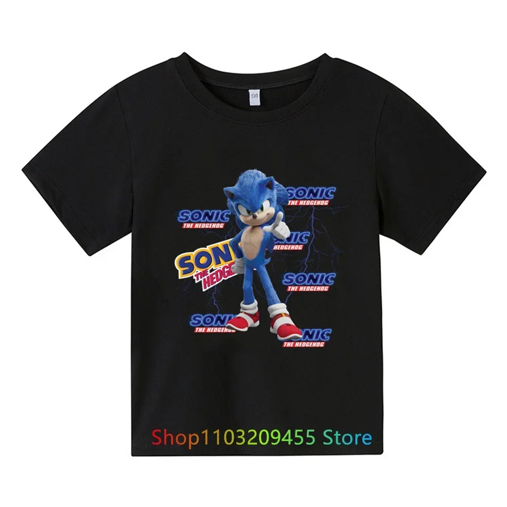 2024 New Kids Cartoon Cute Clothes Summer Kids Boys T-shirt Printed short sleeve Baby Girls T-shirt Sonic Cotton Short Sleeve