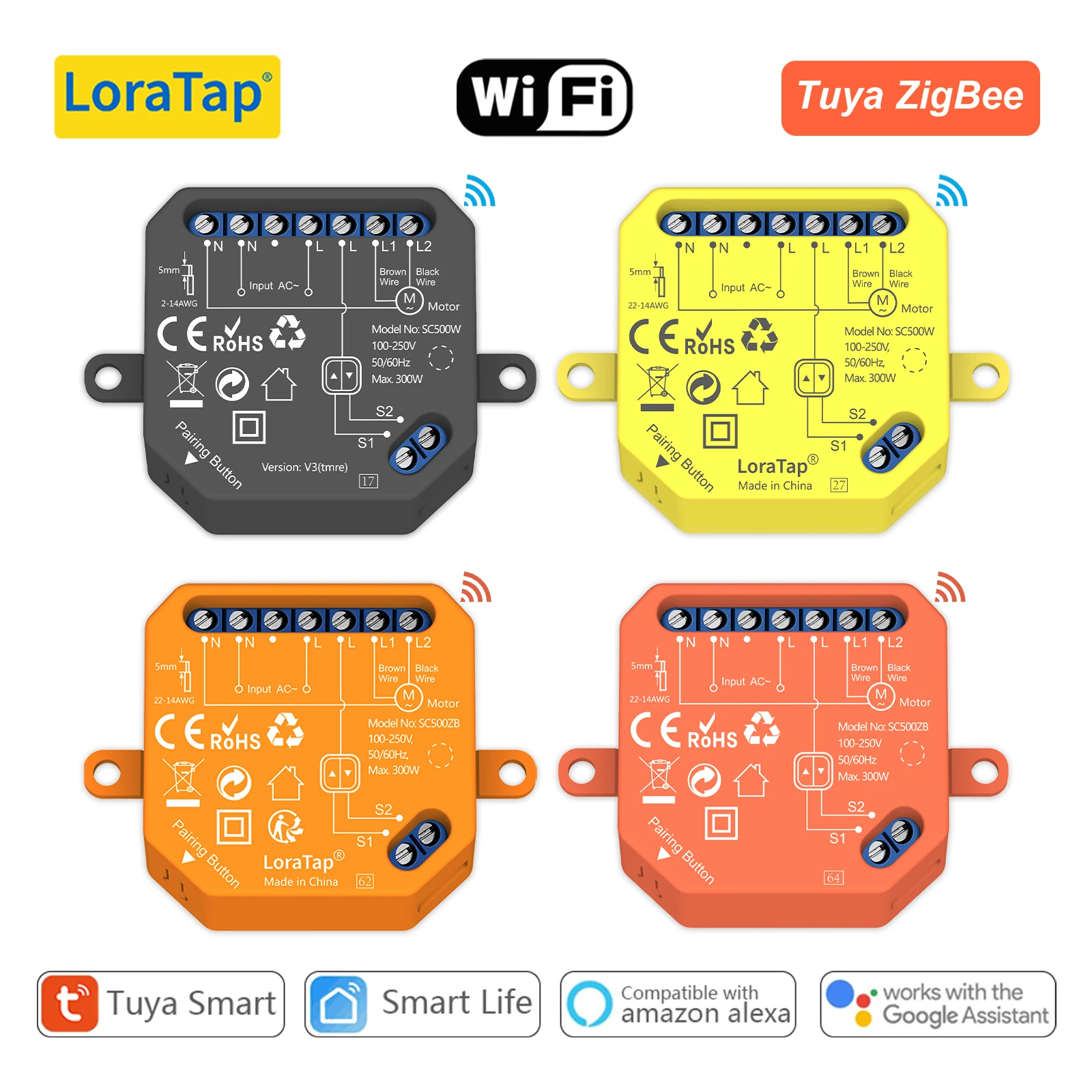 LoraTap Tuya Smart ZigBee & Wi-Fi Curtain Blinds Switch Module Percentage Remote Voice Control by Google Assistant Alexa