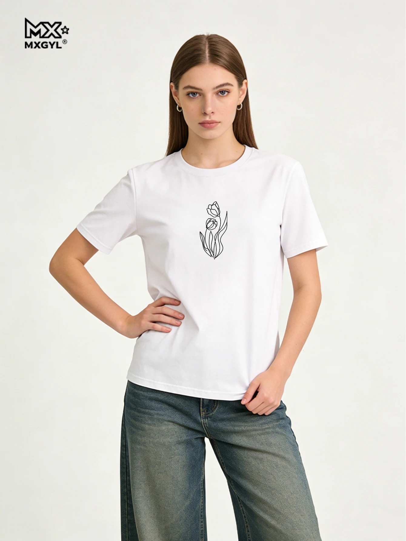 

Модная женская футболка с цветочным принтом, короткий рукав, летняя одежда, базовая футболка с графическим принтом