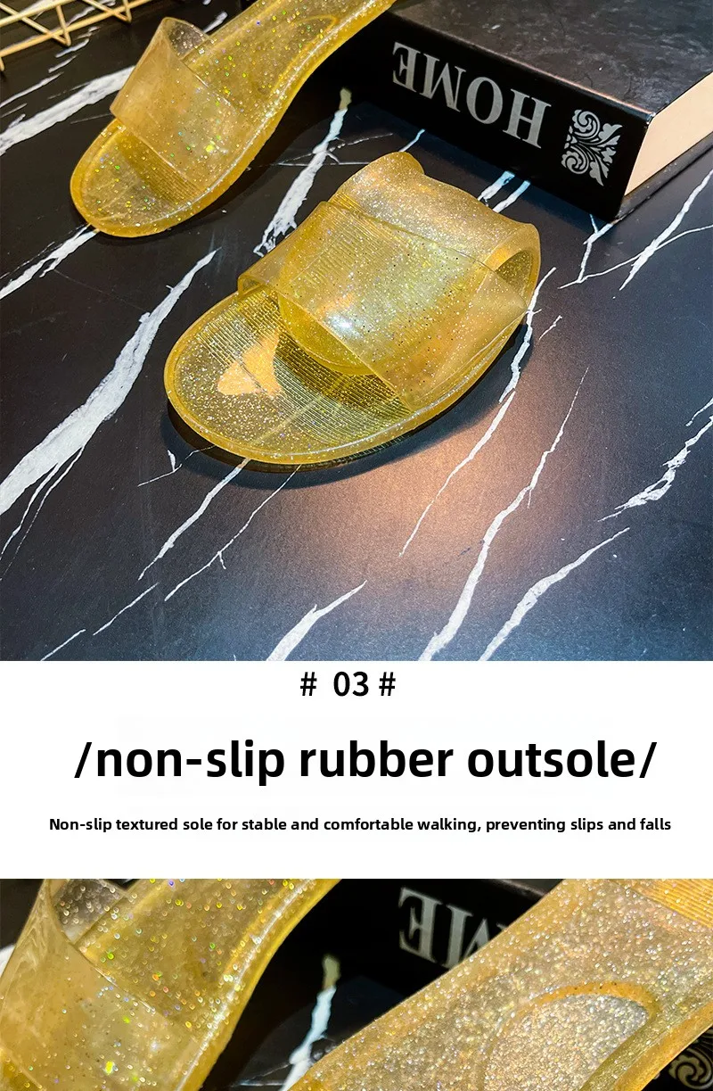 Damen-Flachsohlen-Pantoffeln 2026 Neu für Außenbereich, Bad, Zuhause, Universelle Kristall-Transparente Einfache Modische Sandalen – Detail 5