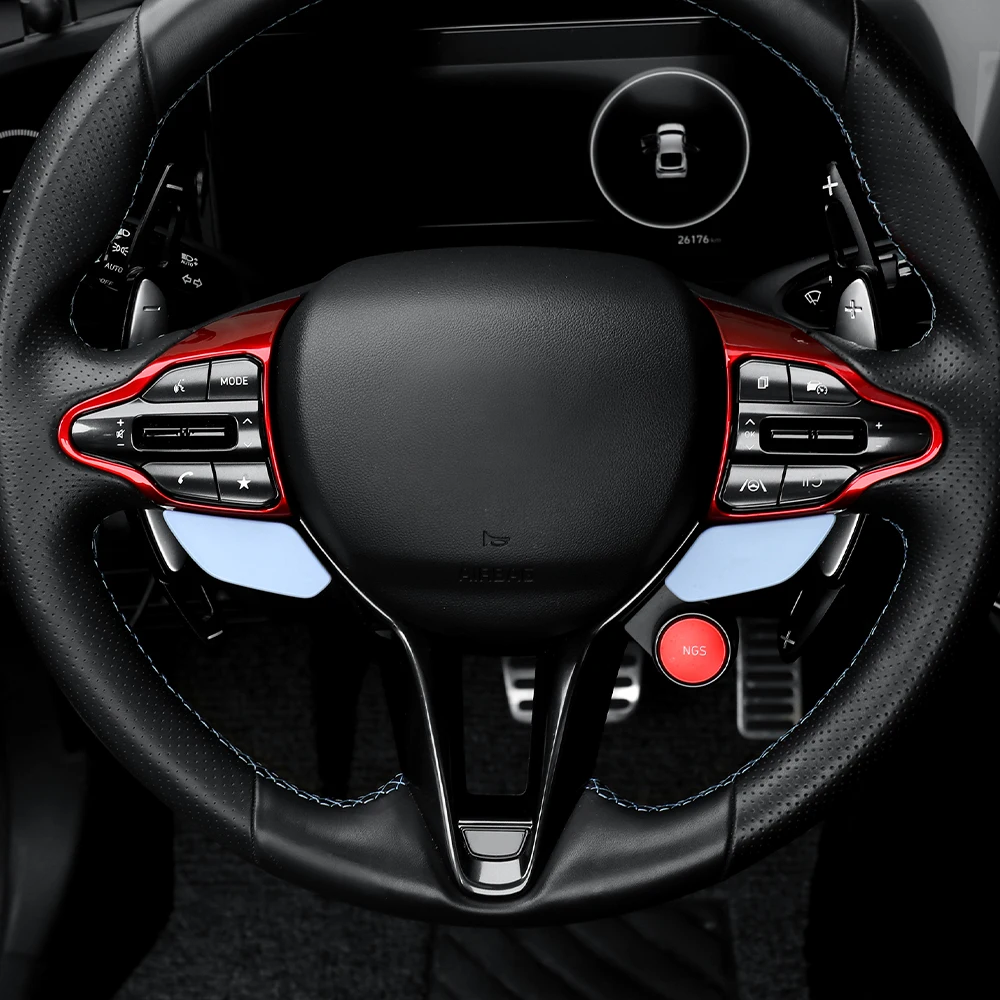 Carbonfaser-Stil Lenkradrahmenabdeckung Zierleiste Innenraumzubehör LHD/RHD für Hyundai Veloster N 2019-2023 Kona N I30N – Detail 10