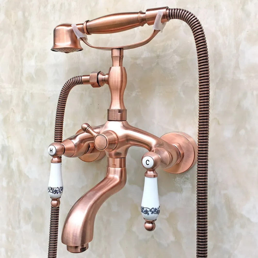 

Bathtub Faucets Wall Mounted Antique Red Copper Bathtub Faucet With Hand Shower Bathroom Bath Shower Faucets Ntf802