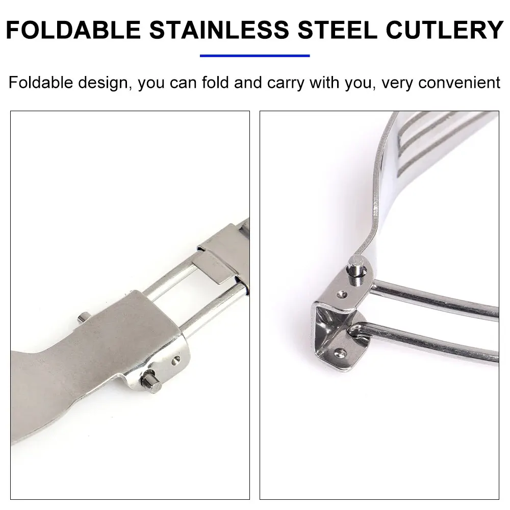 3 pcs 1 set portable outdoor camping travel picnic foldable stainless steel cutlery set fork knife spoon utensils free shipping view 2