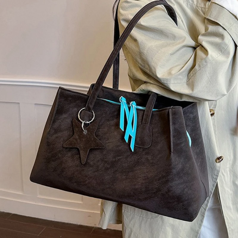 Damen-Tragetasche, mehrschichtige Schultertasche mit großem Fassungsvermögen und Reißverschluss, Damen-Vintage-Handtasche mit mattiertem Finish, ideal für Büro, Pendel und den täglichen Gebrauch, mit Tragegriff. – Detail 20