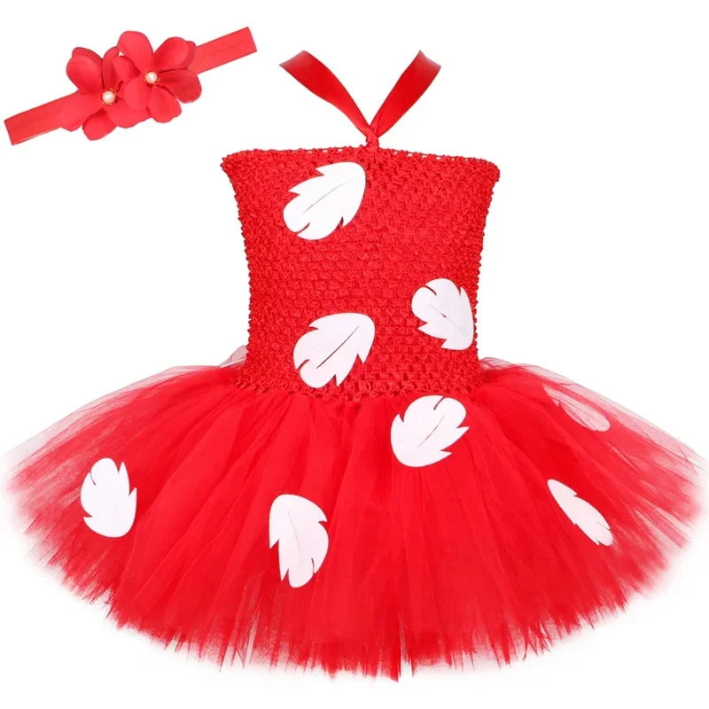 SN66 Hawaiian Princess Lilo Tutu Dress Red Leaves Baby Girls Luau Birthday Party Dress New Year Christmas Halloween Costume 2@w$