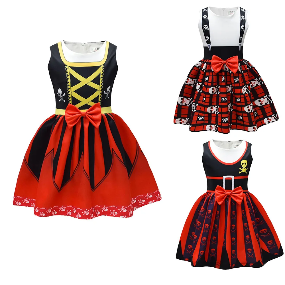 Halloween Girl Off Shoulder Pirate Dress Girl Pirate Cos Party Costume Pirate Stage Performance Costume Woman Oktoberfest Plaid