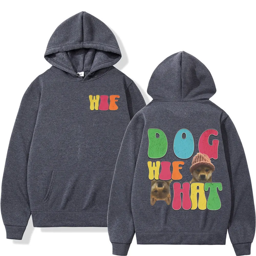 Dog Wif Hat Meme Graphic Hoodies Y2k Vintage Streetwear Hooded Sweatshirts Men's Women's Fashion Casual Oversized Pullovers