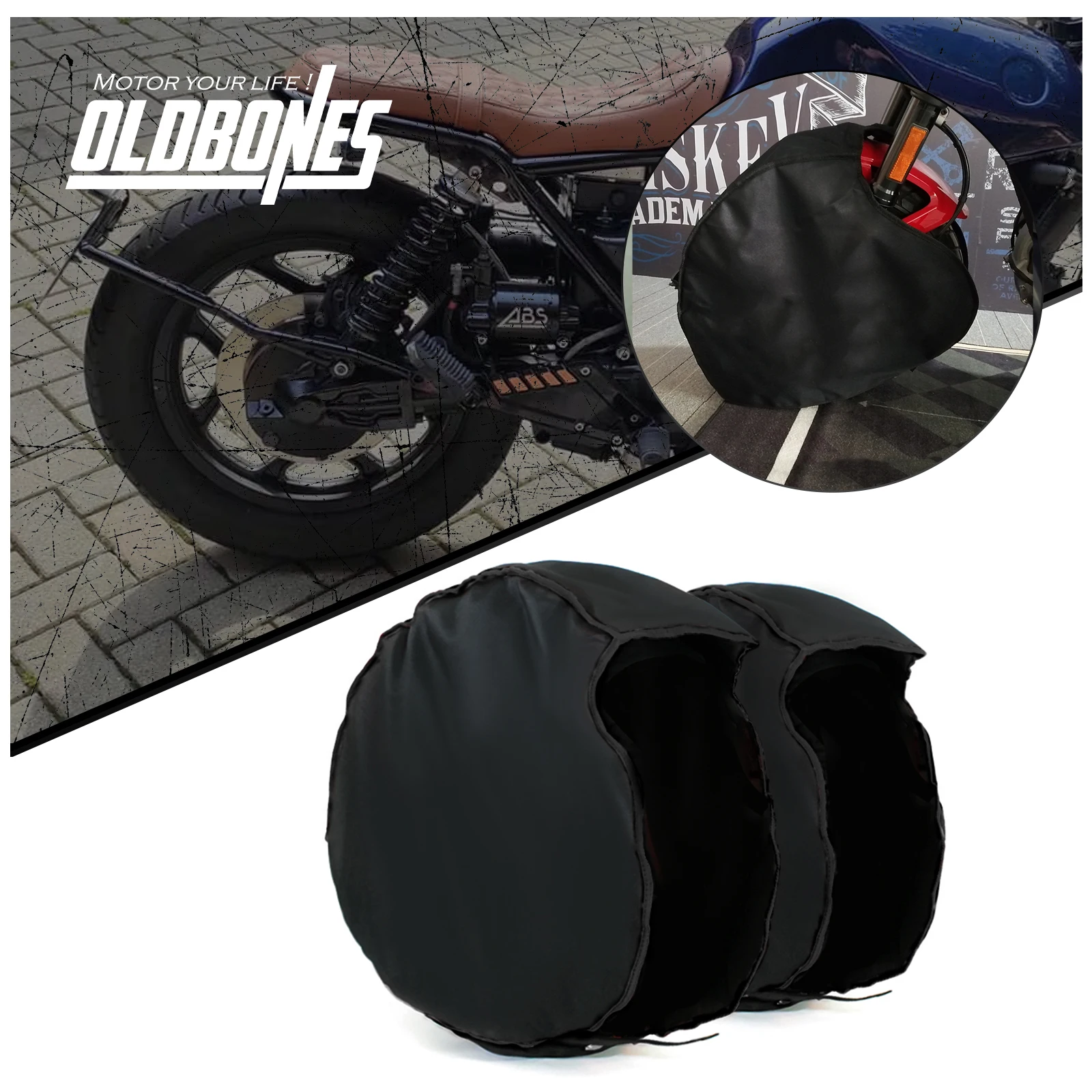 Thickened Motorcycle Tire Thermal Insulation Cover 17Inch Keep Warm Protection Windstop With Black Edge Polar Fleece Front &Rear