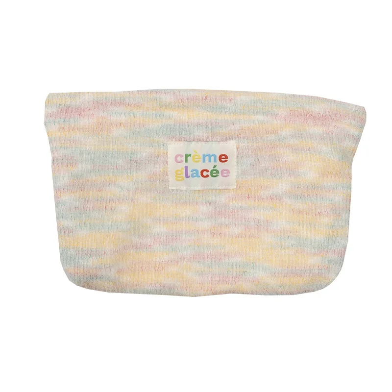 Soft Plush Women\'s Cosmetic Bag Makeup Cases Colorful Knitted Stripe Ladies Storage Bags Sweet Female Clutch Purse Handbags