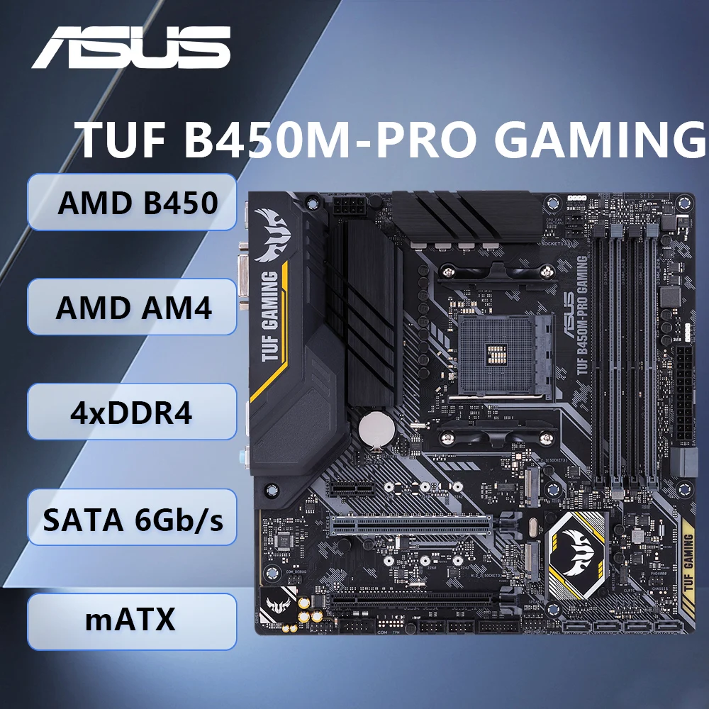 

Материнская плата ASUS TUF B450M-PRO GAMING AMD B450 AM4 с поддержкой Ryzen 5 5600X/5600 7 5800X3D 5 3600 9 5900X Процессор M.2 SATA 6 Гбит/с mATX