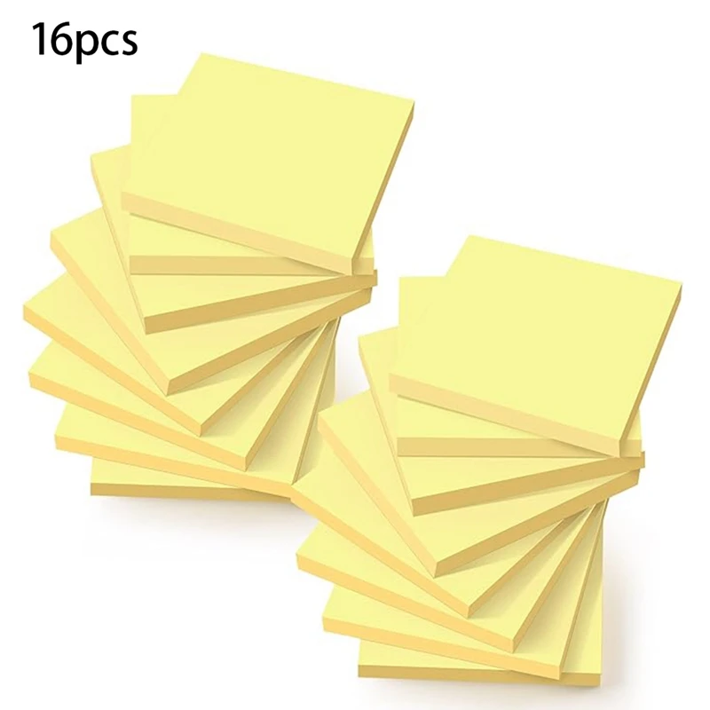 16 Books With A Total Of 1,600 Sticky Notes Yellow Paper Self-Adhesive Sticky Notes Memo Notes Office Reminder Note Paper