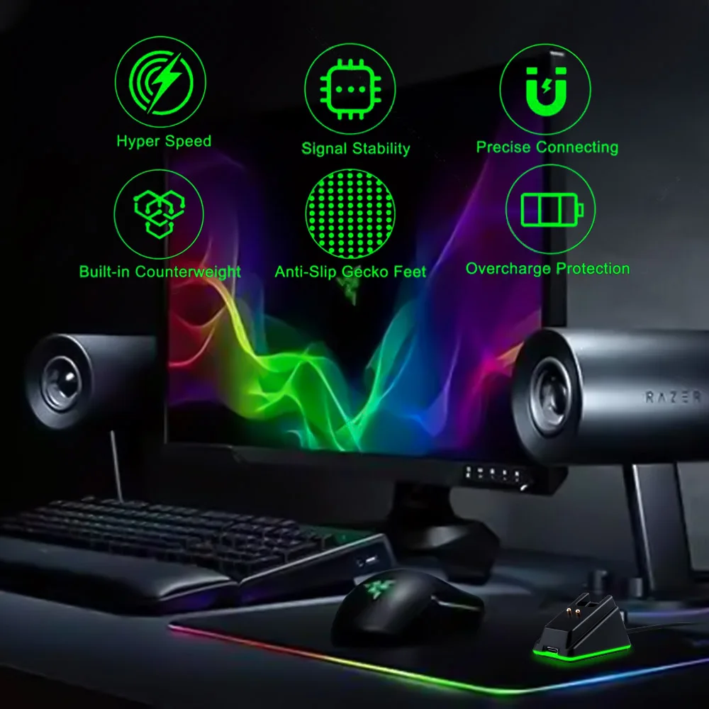 Chroma RGB Charging Dock for Razer Wireless Mouse DeathAdder V2 Pro,Naga Pro,Viper Ultimate,and Basilisk Ultimate Mouse