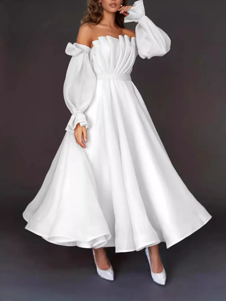 

Новое вечернее платье больших размеров для женщин с вставками на плечах, однотонное, А-силуэт, длинная юбка, на молнии сзади, для взрослых