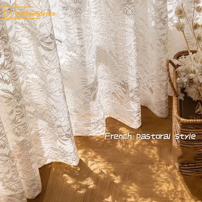 French Romantic Embroidered Lace Curtains White Gauze Curtains for Living Room Bedroom Floor Window Floating Window Customised