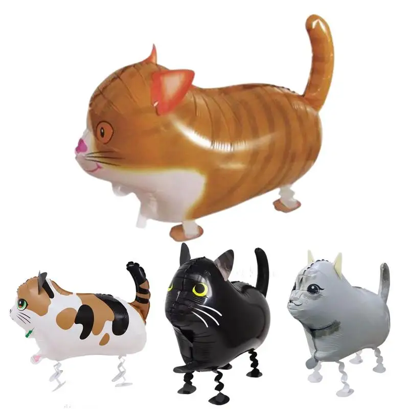 

4pcs Walking Cat Balloons Walking Animals Inflatable Helium Foil Balloon Cute Animal Balloon for Kids Birthday Party Decorations