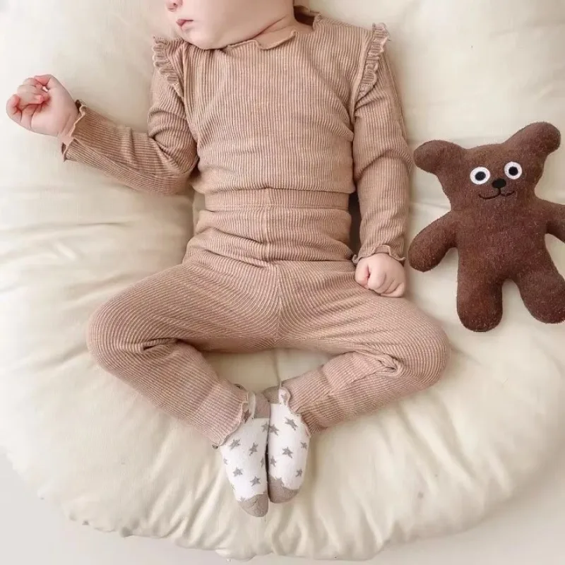 Autumn Winter Children Baby Underwear Sets Warm Solid Long Sleeve Pajamas Top + Leggings Kids Homewear