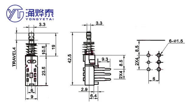 Power Push Switch Key Lock, Frete Grátis, Sem Bloqueio, 6Pin, 2x3Pin, A03-03, PS42F42, 20Pcs