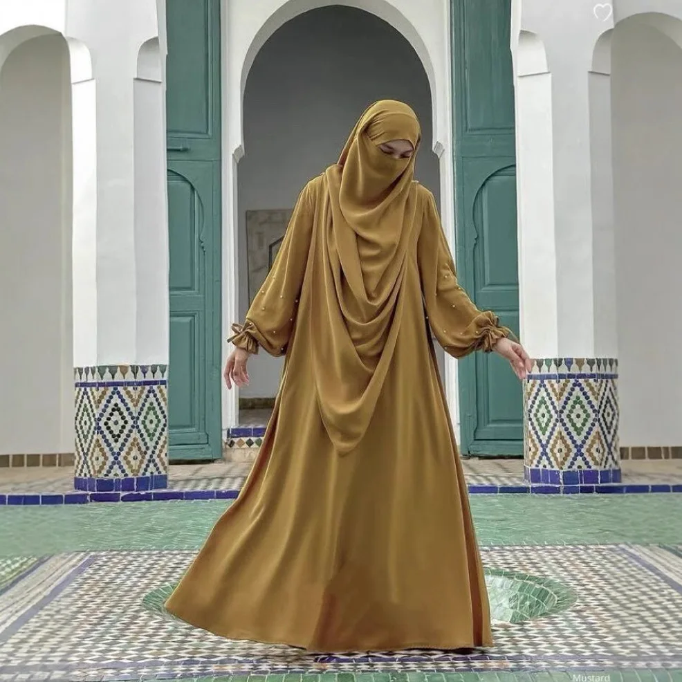 

2 Piece Set Jalabiya Prayer Clothes Women Ramadan Islam Clothing Dubai Khimar Hijab Abaya Kaftan Eid Djellaba Muslim Dress Robe
