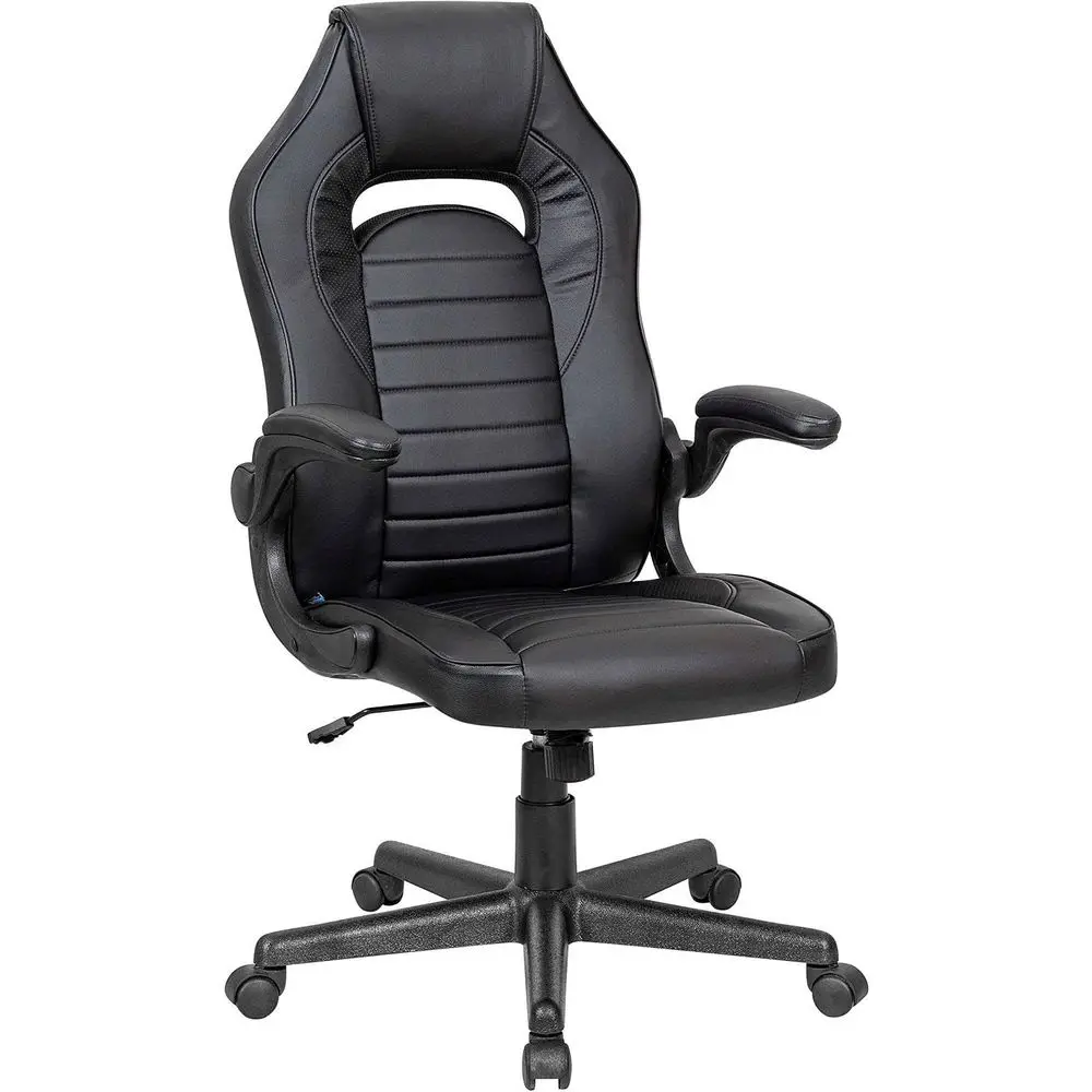 

Black Synthetic Leather Racing-Style Gaming Chair with Ergonomic Back Support