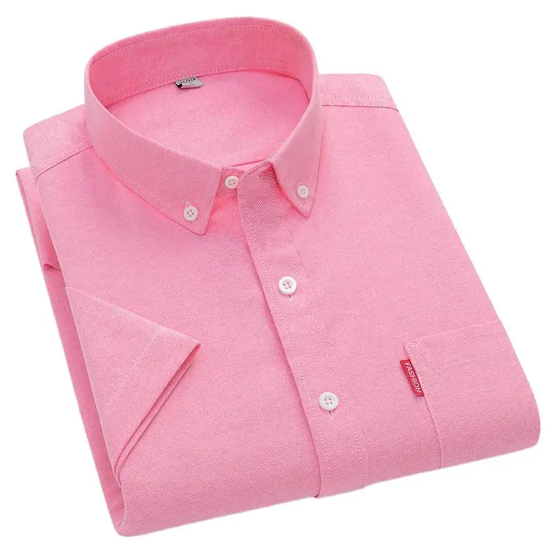 5XL Men\'s Summer Business Shirt High Quality Short Sleeve Fashion Beautiful Solid Color 100% Cotton Casual Oxford Man Clothing