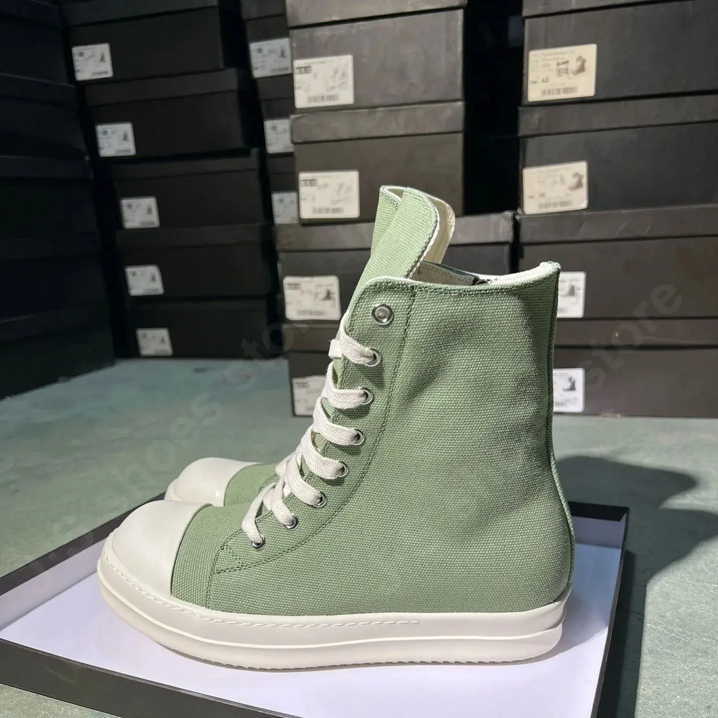 Brand Ricks Shoe Basic High Top Shoe Men Army green Canvas Shoes Women Casual Shoe Army Boot Owens Sneaker Luxury Lace Up Boots