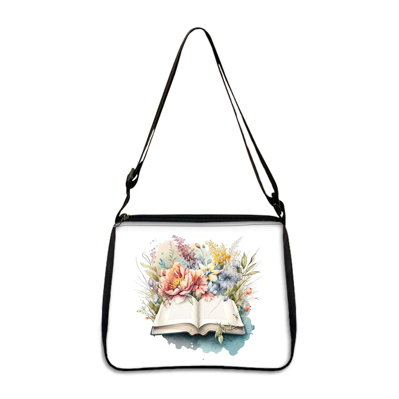 Floral Books Print Shoulder Bag Literature Book Flower Handbags Women Crossbody Bag for Travel Purse Phone Holder Messenger Bags