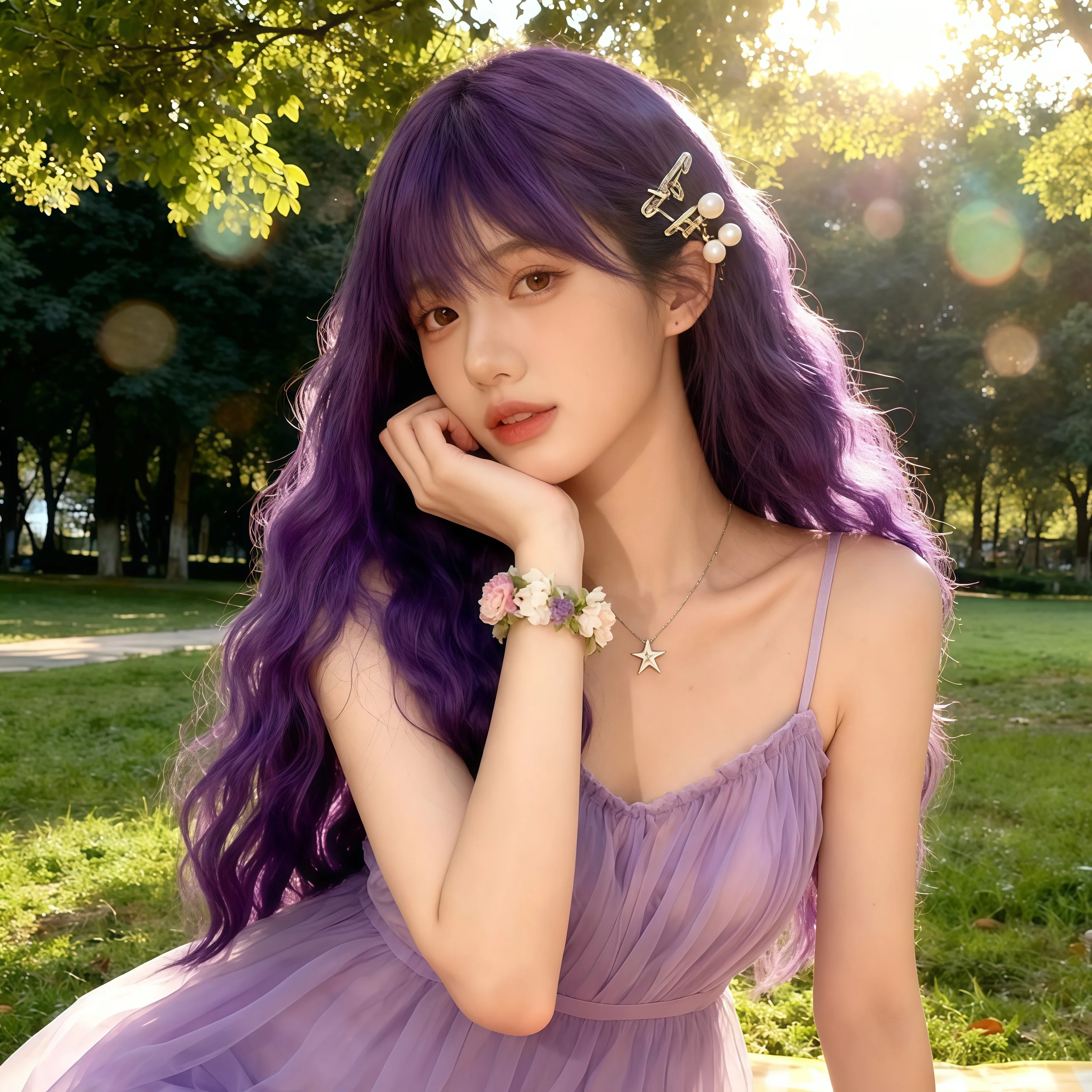 Ashely Purple Lolita Wig for Women 24inch Long Curly Hair Wigs Cute Nature Cosplay Colored Glueless Wig Wear and Go Headband Wig 6