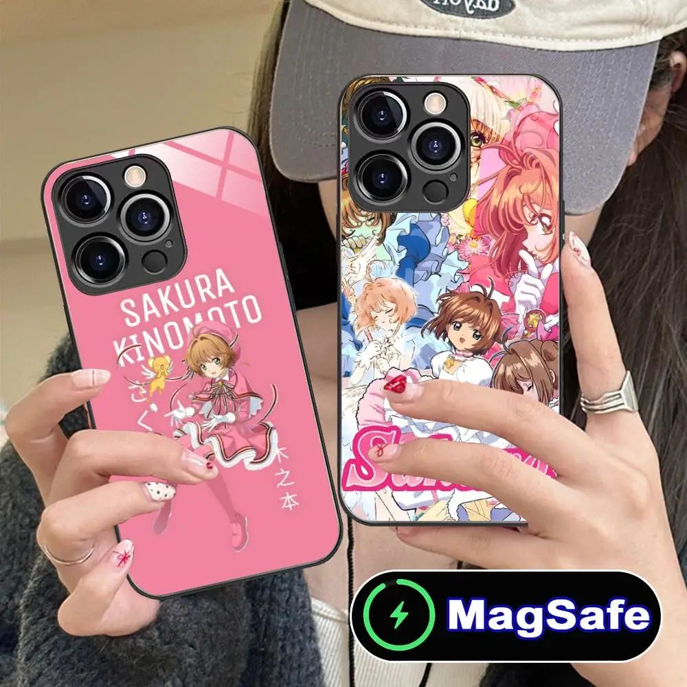 

Чехол для телефона Cardcaptor Sakura Kinomoto для iPhone 16, 15, 14, 13, 12, 11 Pro Max Plus Mini MagSafe, стеклянный цветной принт, красивая роскошь